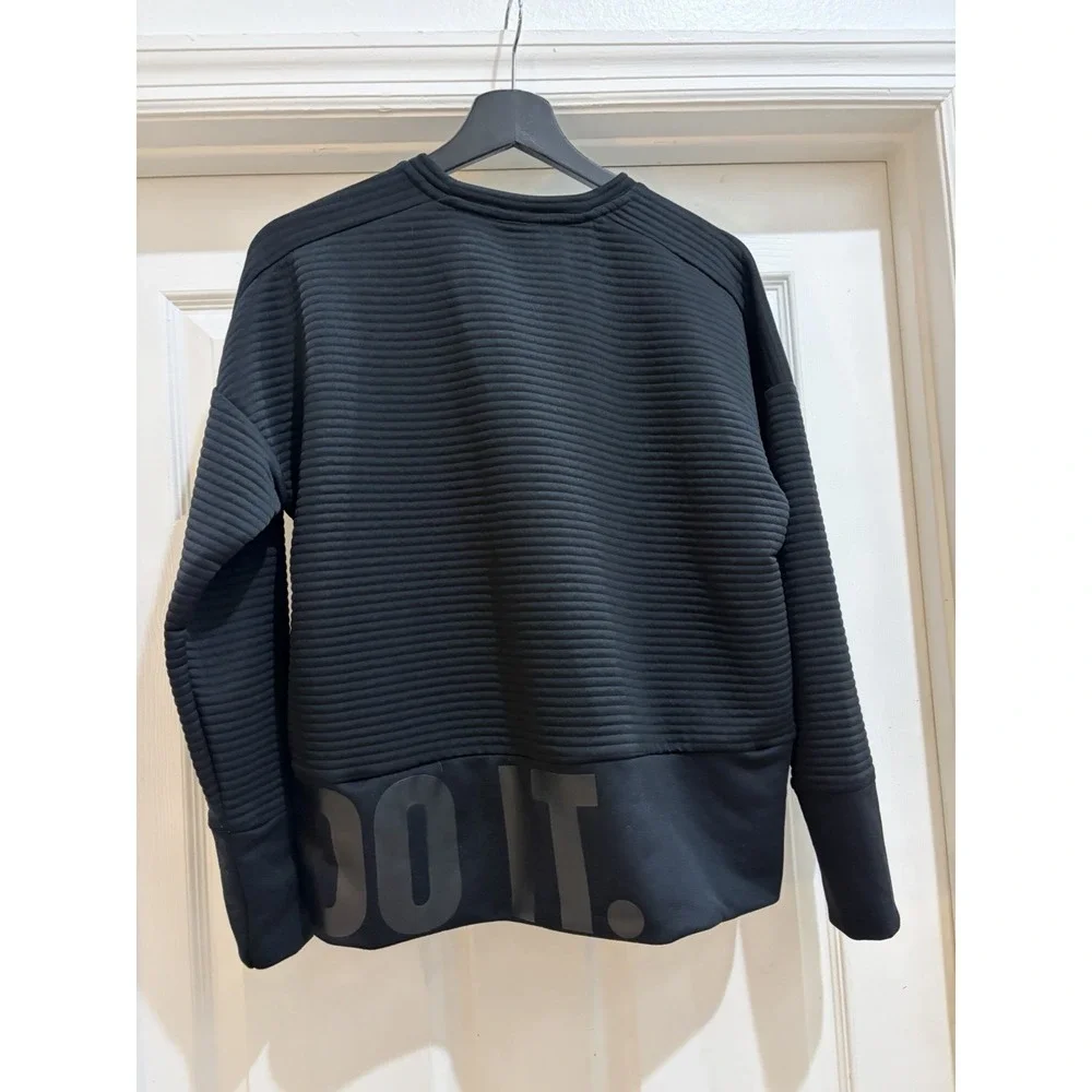 Nike Dri-FIT Ribbed Crewneck Sweatshirt Black Just Do It Logo Women's S